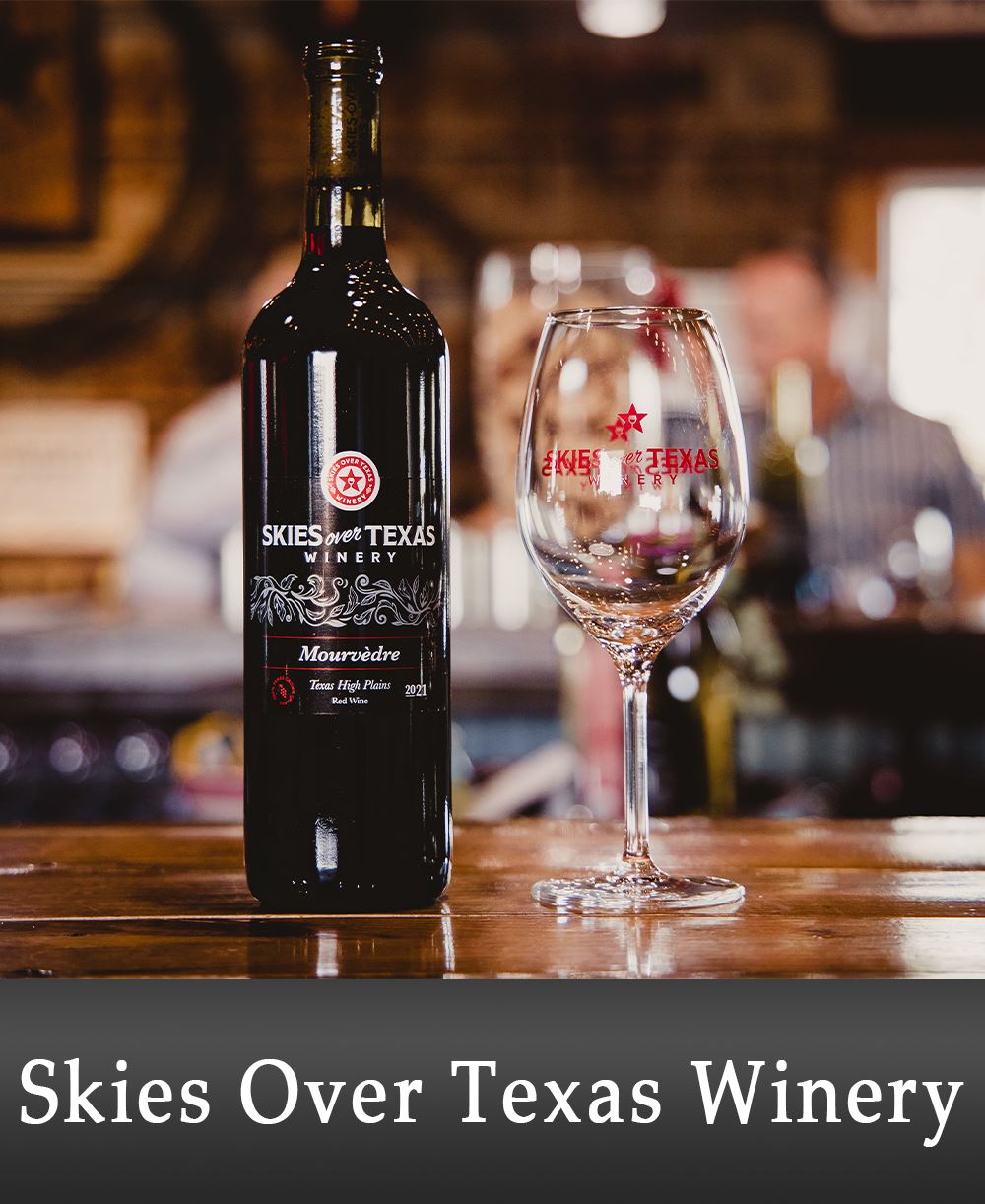 Image of a Brand Bottle of Wine and Wine Glass with a Business Name Below