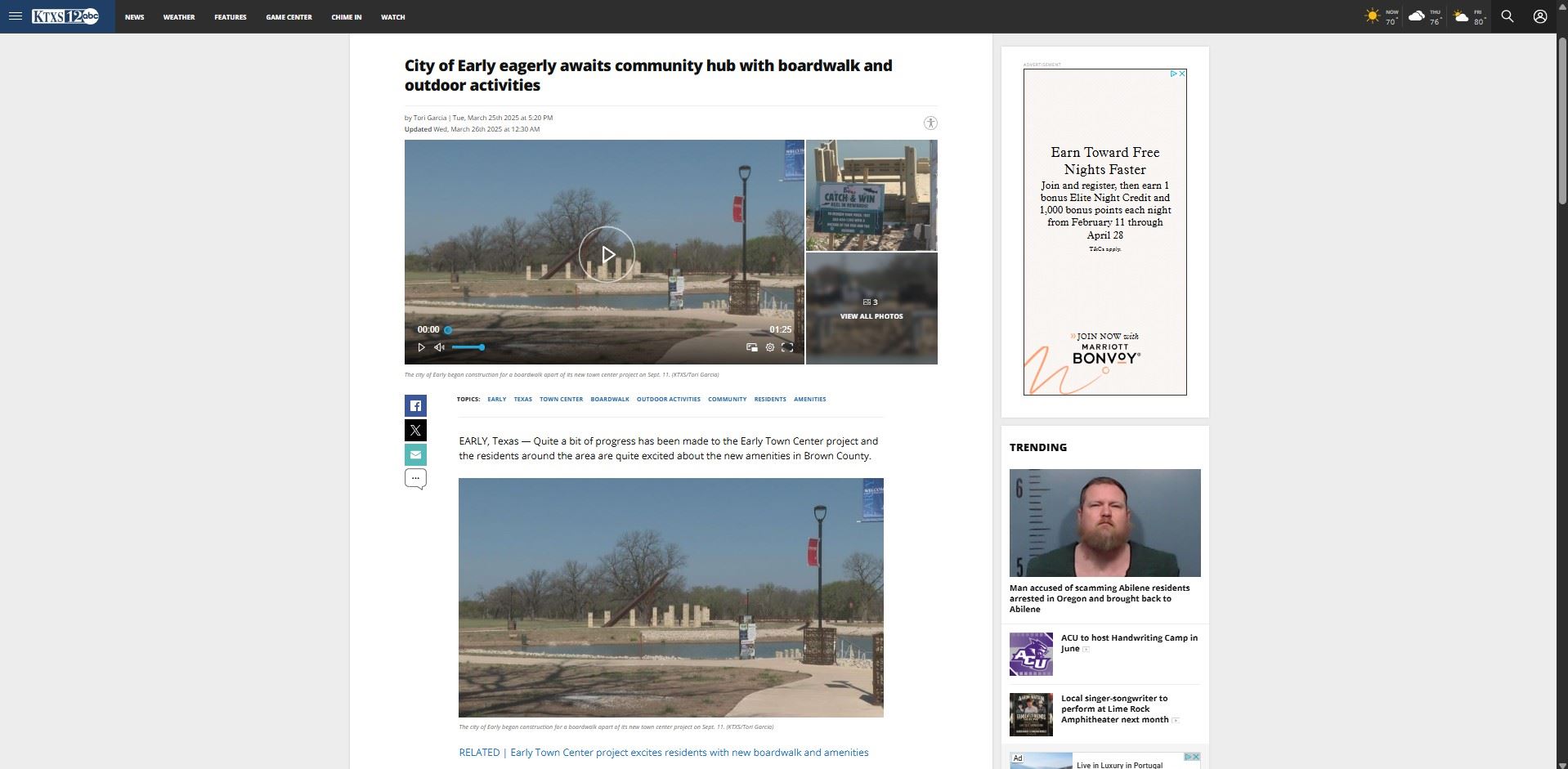 Screenshot of KTXS website with Early story