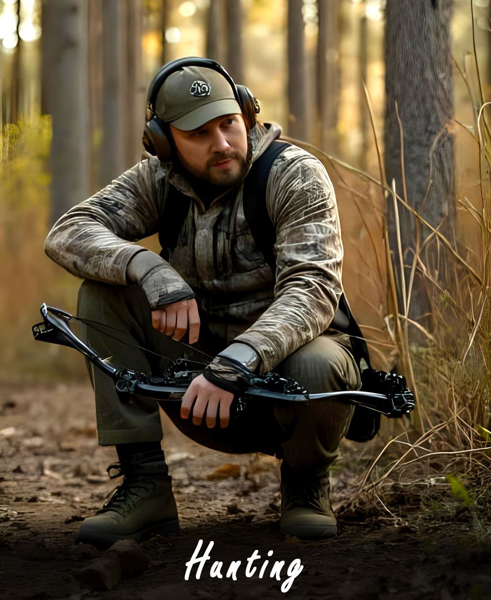 Image of a Man Hunting with a Crossbow in a Forest