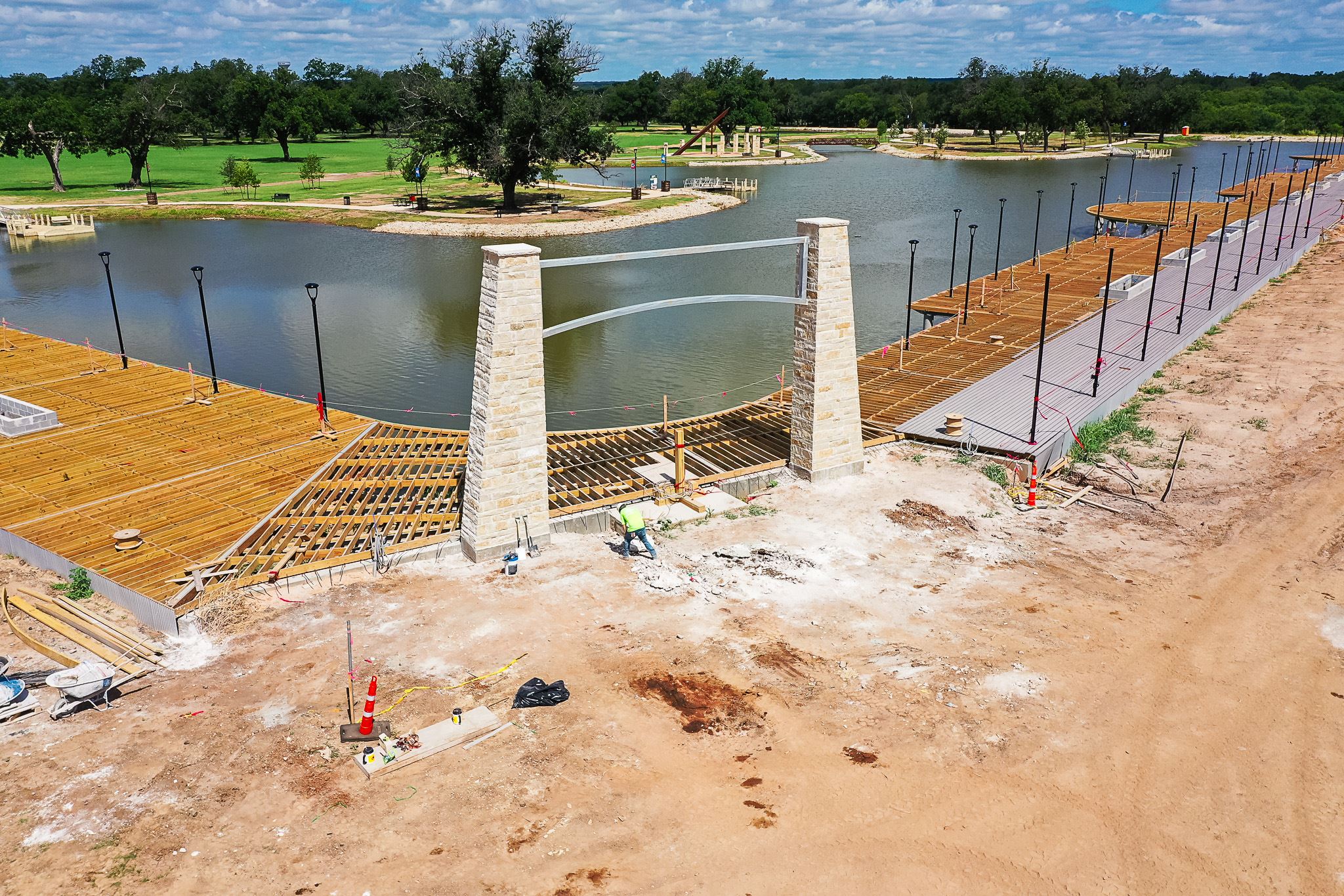 Picture of the boardwalk sign and construction on the boardwalk