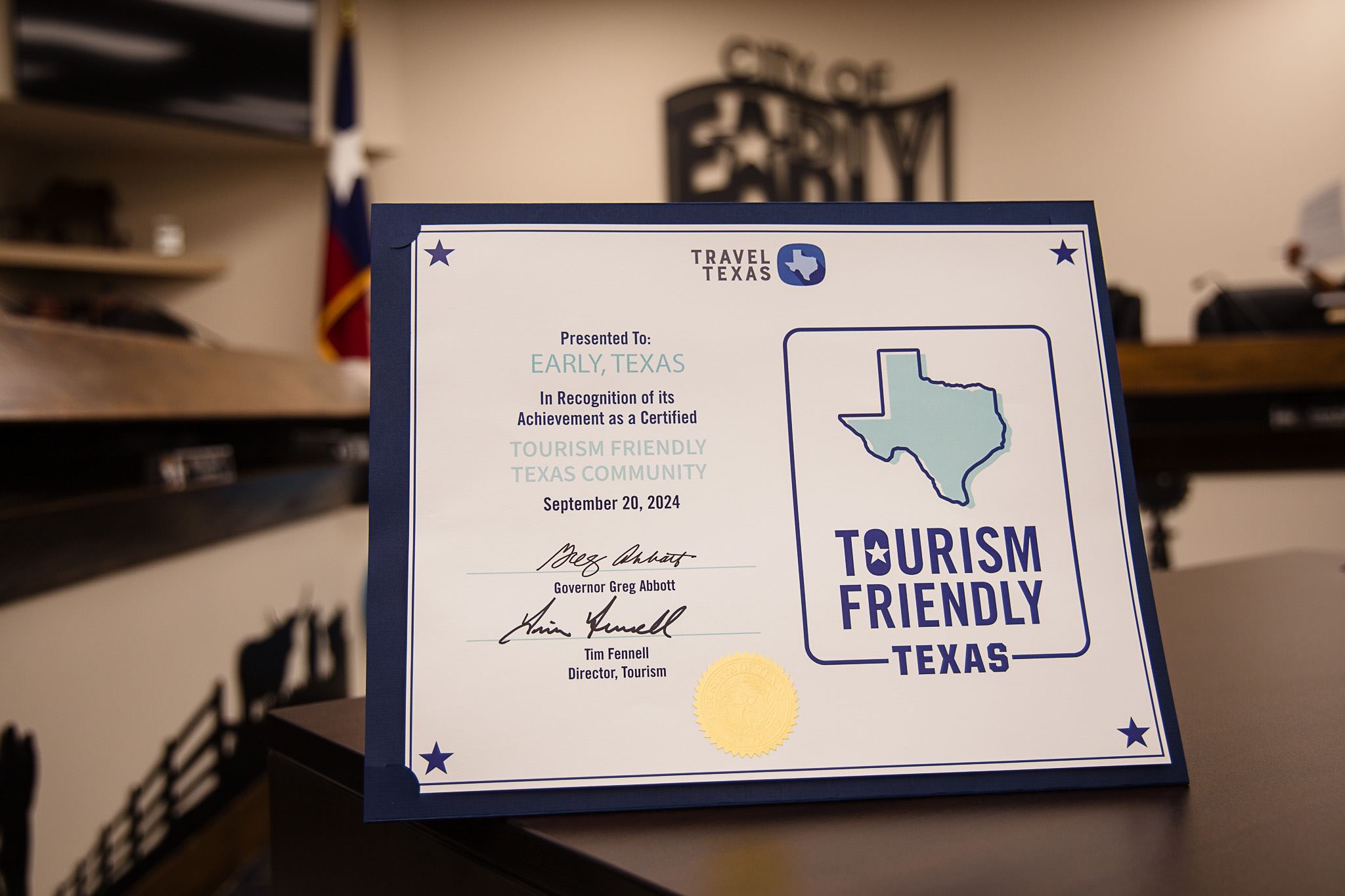 Friendly Tourism Certificate in City of Early Council Room